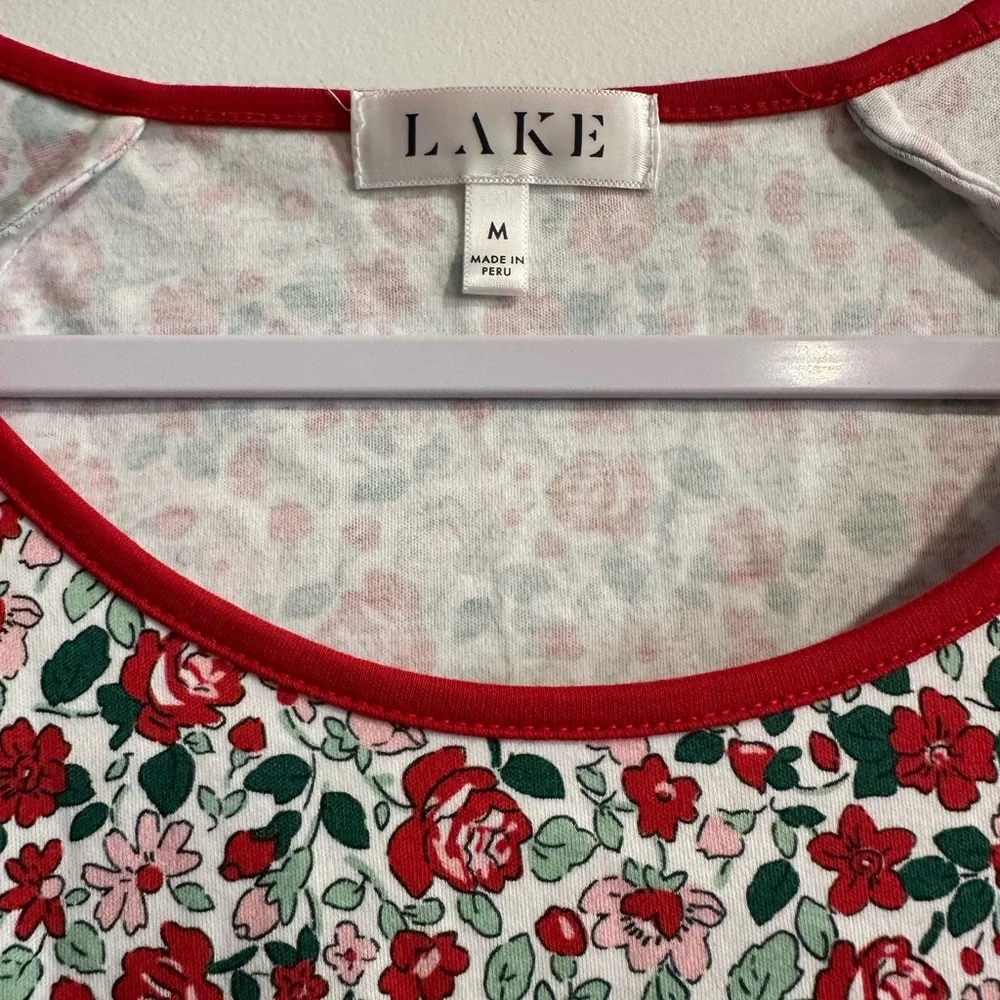 LAKE Women's Floral Pajama Top - Red and White size medium